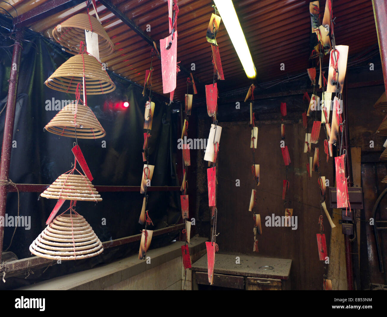 China Hong Kong Temple Shrine spiral incenses hanging down Stock Photo