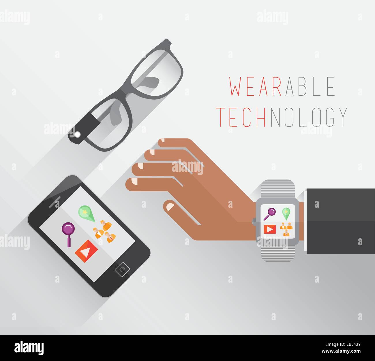 Wearable technology vector with glasses watch and smartphone Stock Vector