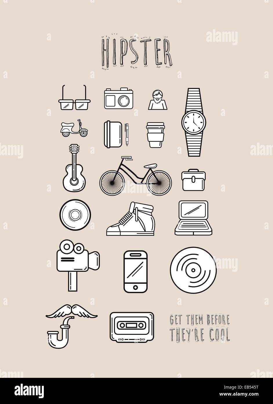 Hipster icons in simple design Stock Vector