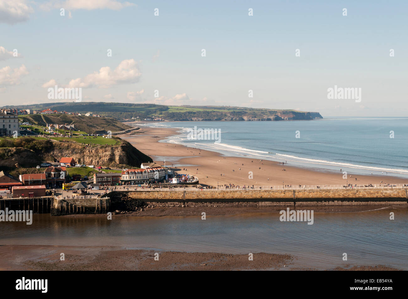 Whitby Harbour and West Beach Stock Photo