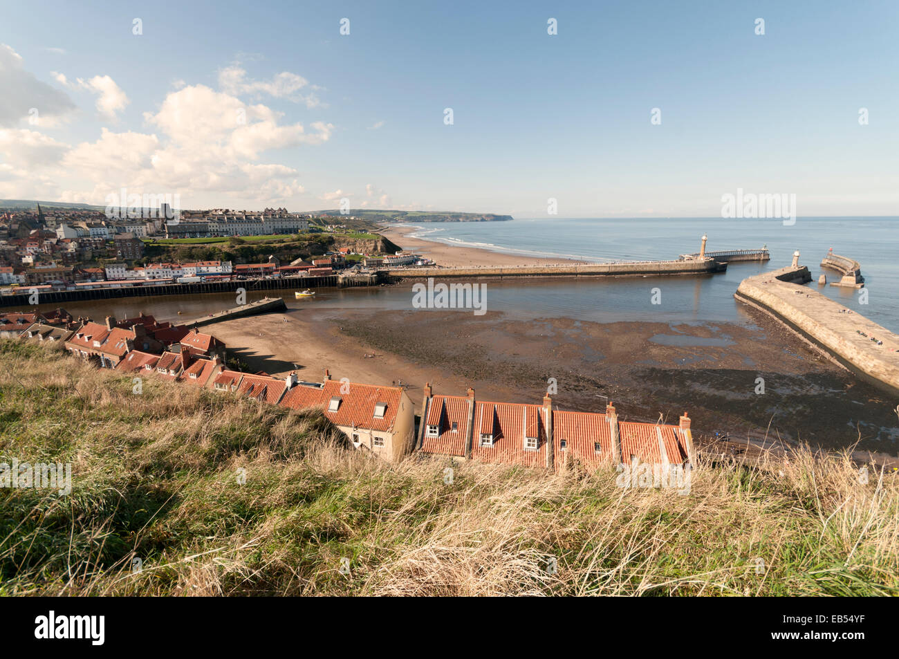 Whitby Harbour and West Beach Stock Photo