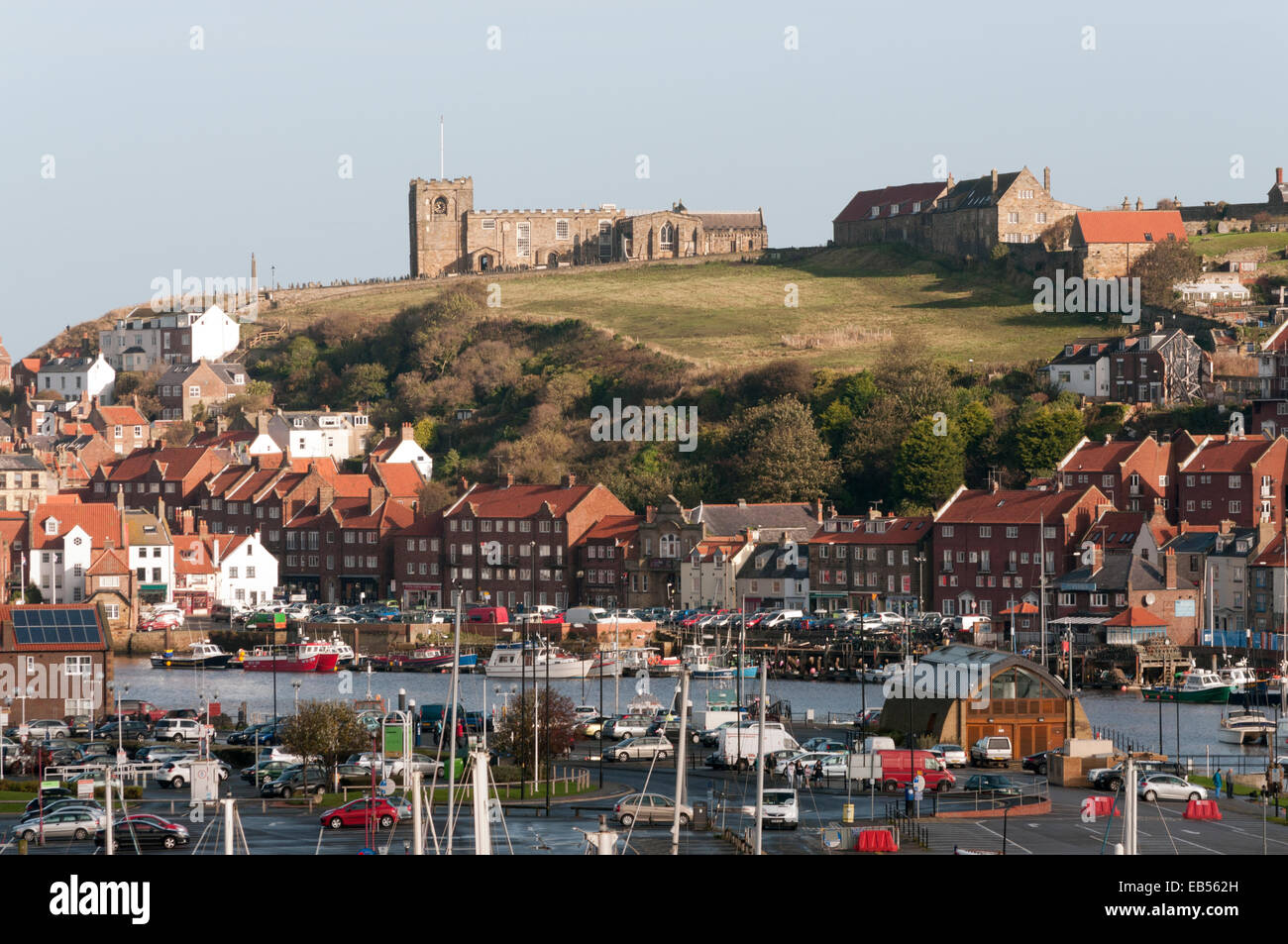 St Marys Church overlooking Whitby Harbour Stock Photo