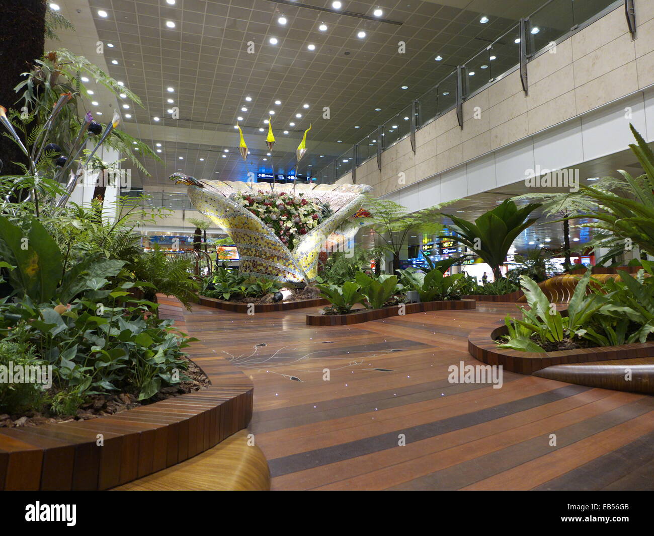 Singapore Changi airport interior arts sculpture Orchid flower Stock Photo
