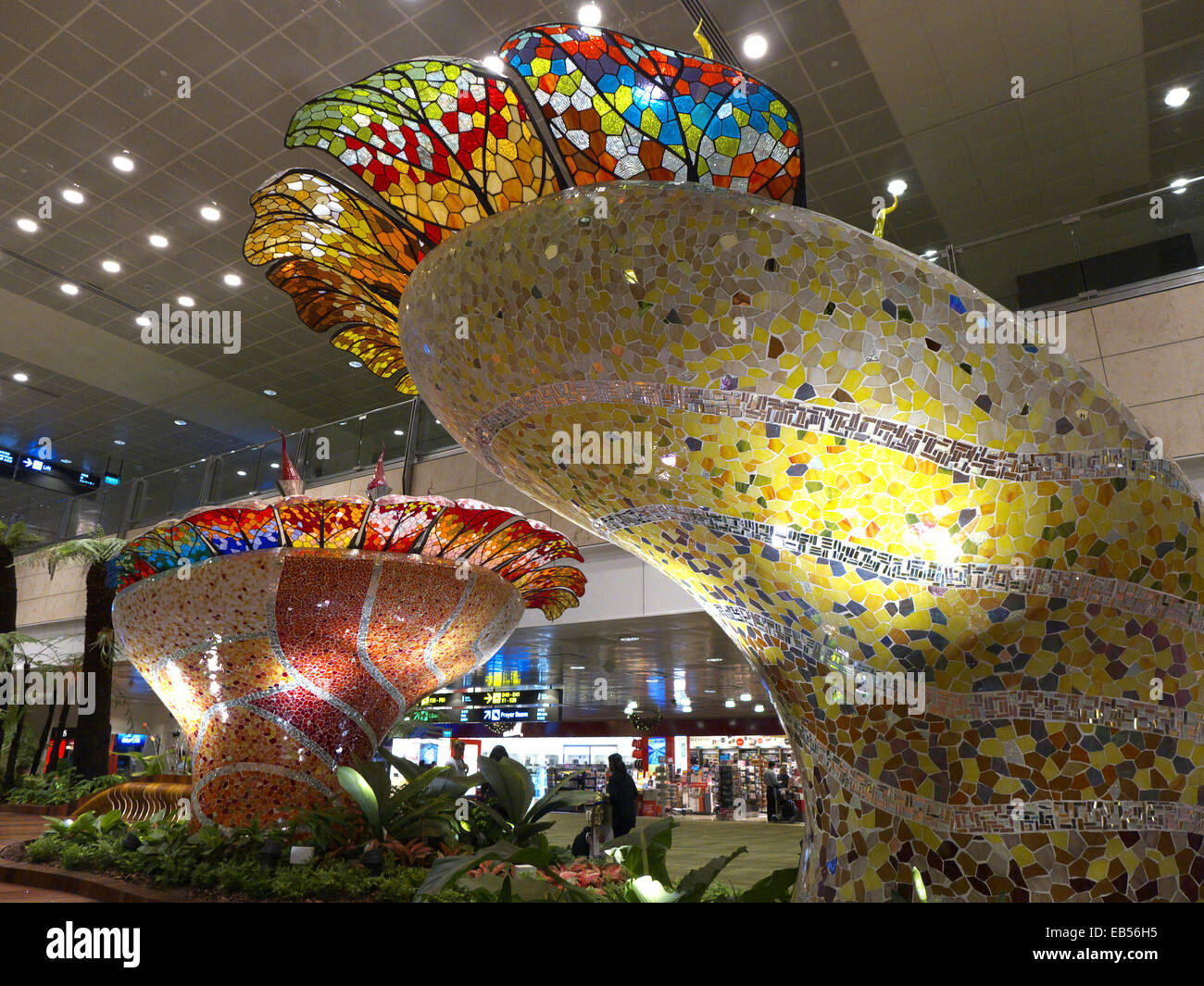 Singapore Changi airport interior arts sculpture Orchid flower Stock