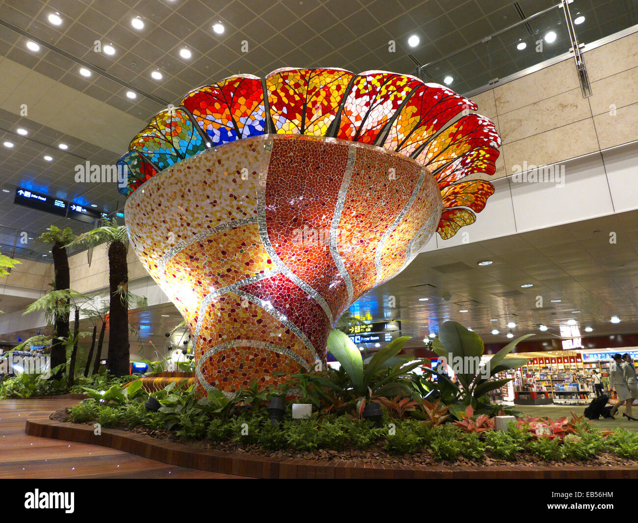 Singapore Changi airport interior arts sculpture Orchid flower Stock