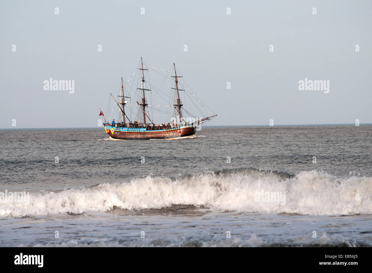 Scaled down Replica of Captain Cook's ship Bark Endeavor at Whitby Stock Photo