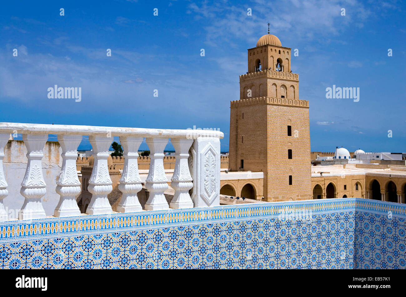 Tunisia, Kairouan, view of the Sidi Oqba mosque, olso known as the Grand Mosque, from a terrace of the Medina Stock Photo