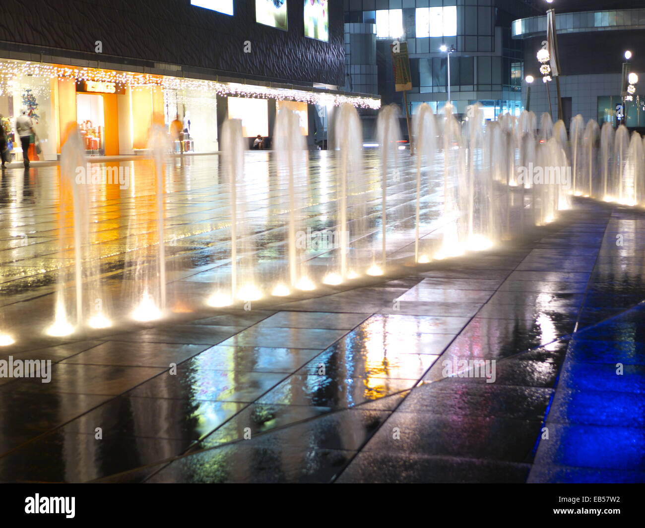 South East Asia Singapore Vivo City shopping mall fountain at night Stock Photo