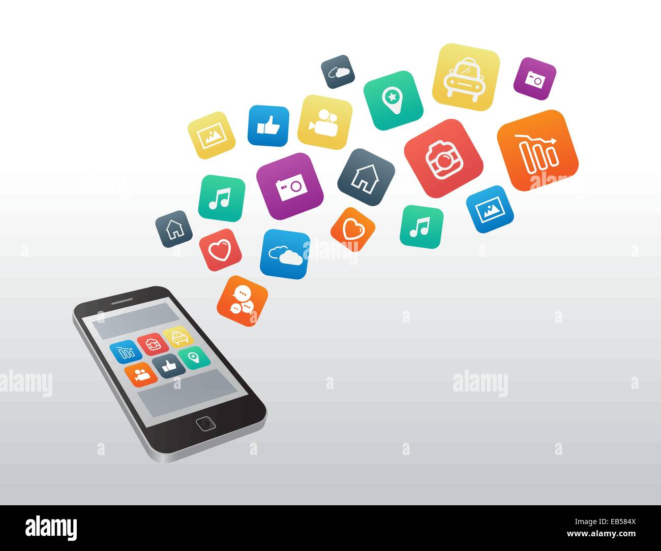 Apps icons floating from smartphone Stock Vector