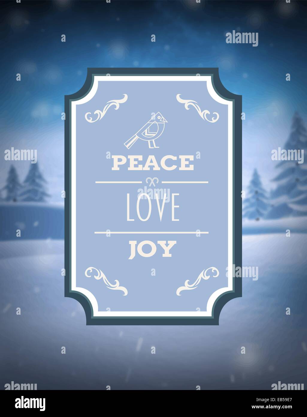 Peace love and joy vector against snowy scene Stock Vector