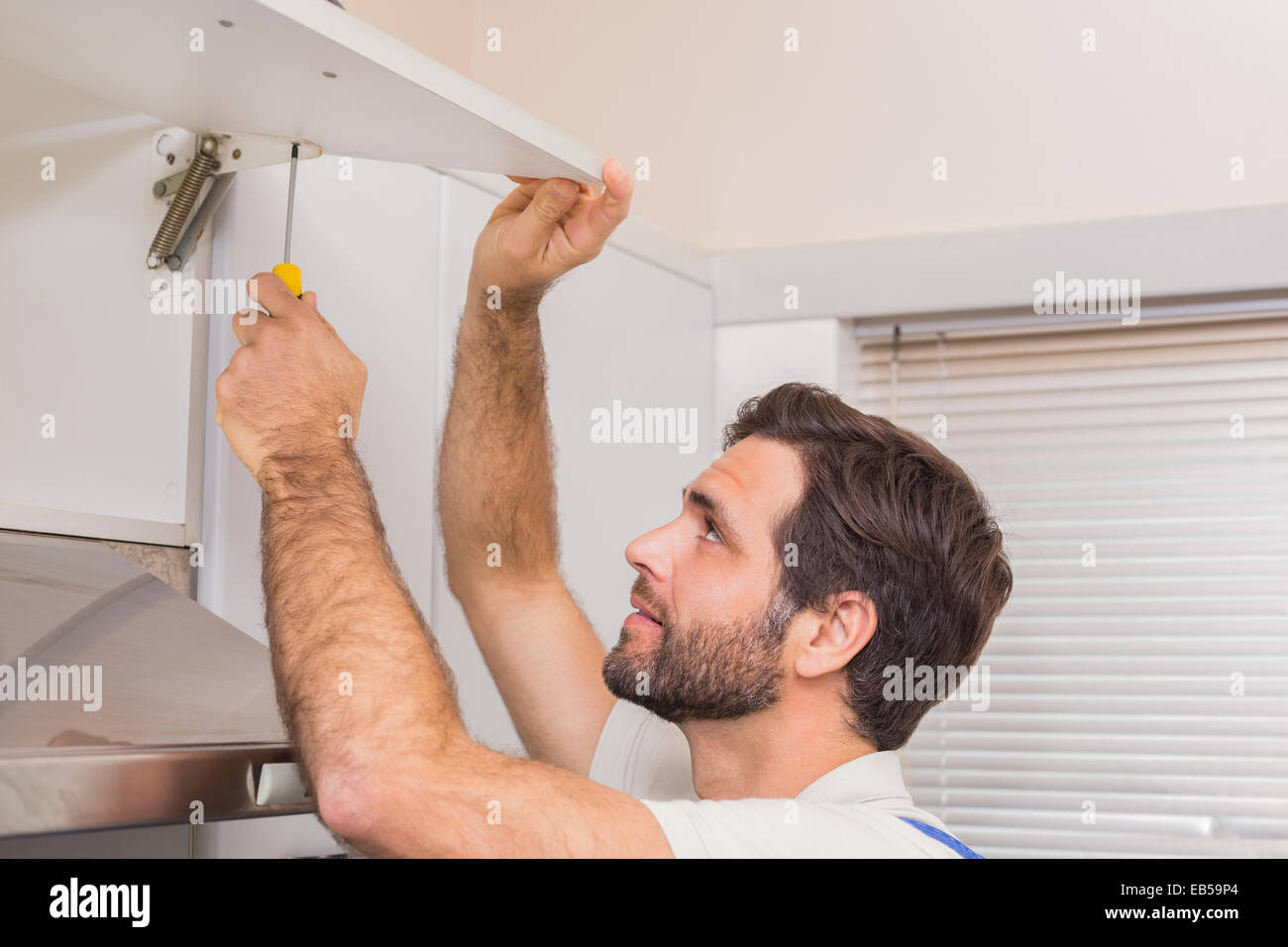 Handyman putting up a shelf Stock Photo Alamy