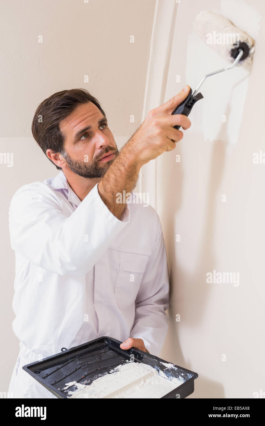 Painter painting the walls white Stock Photo Alamy