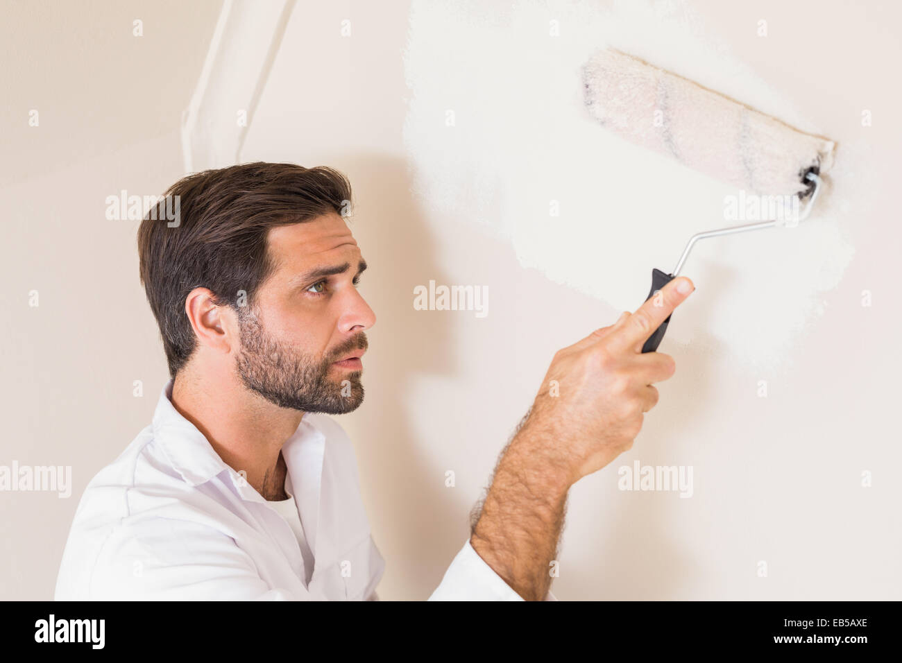Painter painting the walls white Stock Photo Alamy