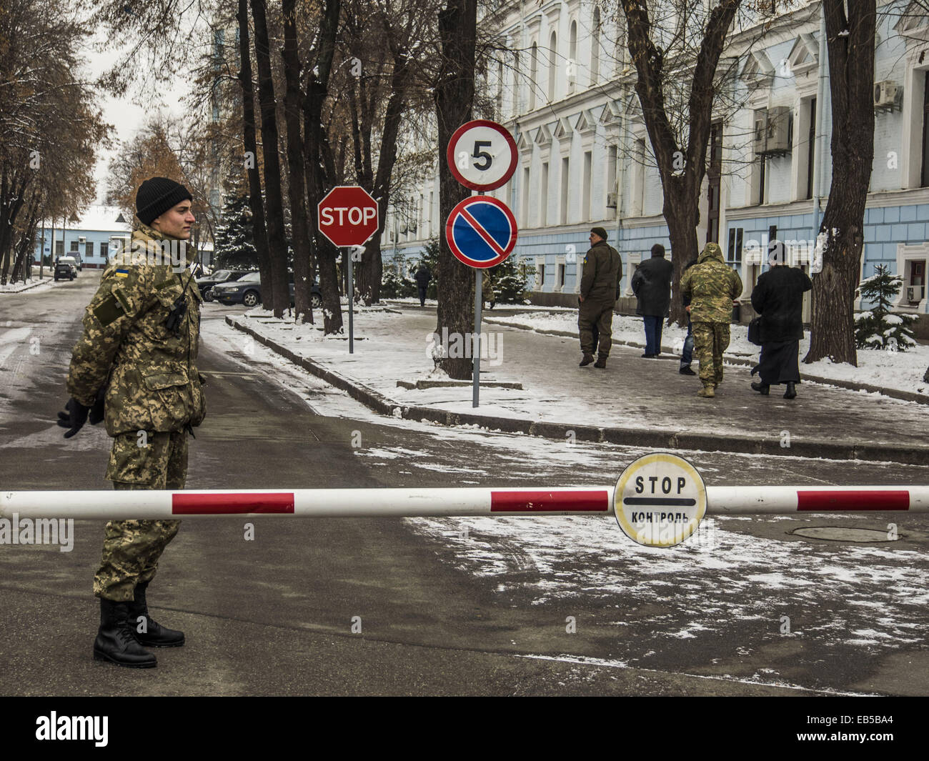 Nov. 26, 2014 - In connection with the election of Sergei Melnychuk people's deputy, instead acting battalion commander ''Aydar'' was appointed Sergei Fedorchenko. The decision was made with the support of the majority of the volunteer battalion. The appointment was formalized by the order and Sergey Fedorchenko assumed his duties..After that, contrary to current legislation and the will of the men appeared an order appointing the commander Eugene Ptashnik..Soldiers are concerned by this situation, and therefore it was decided to hold a rally. (Credit Image: © Igor Golovniov/ZUMA Wire) Stock Photo