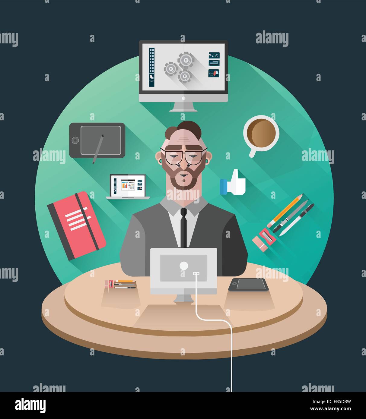 Businessman working at his desk vector Stock Vector