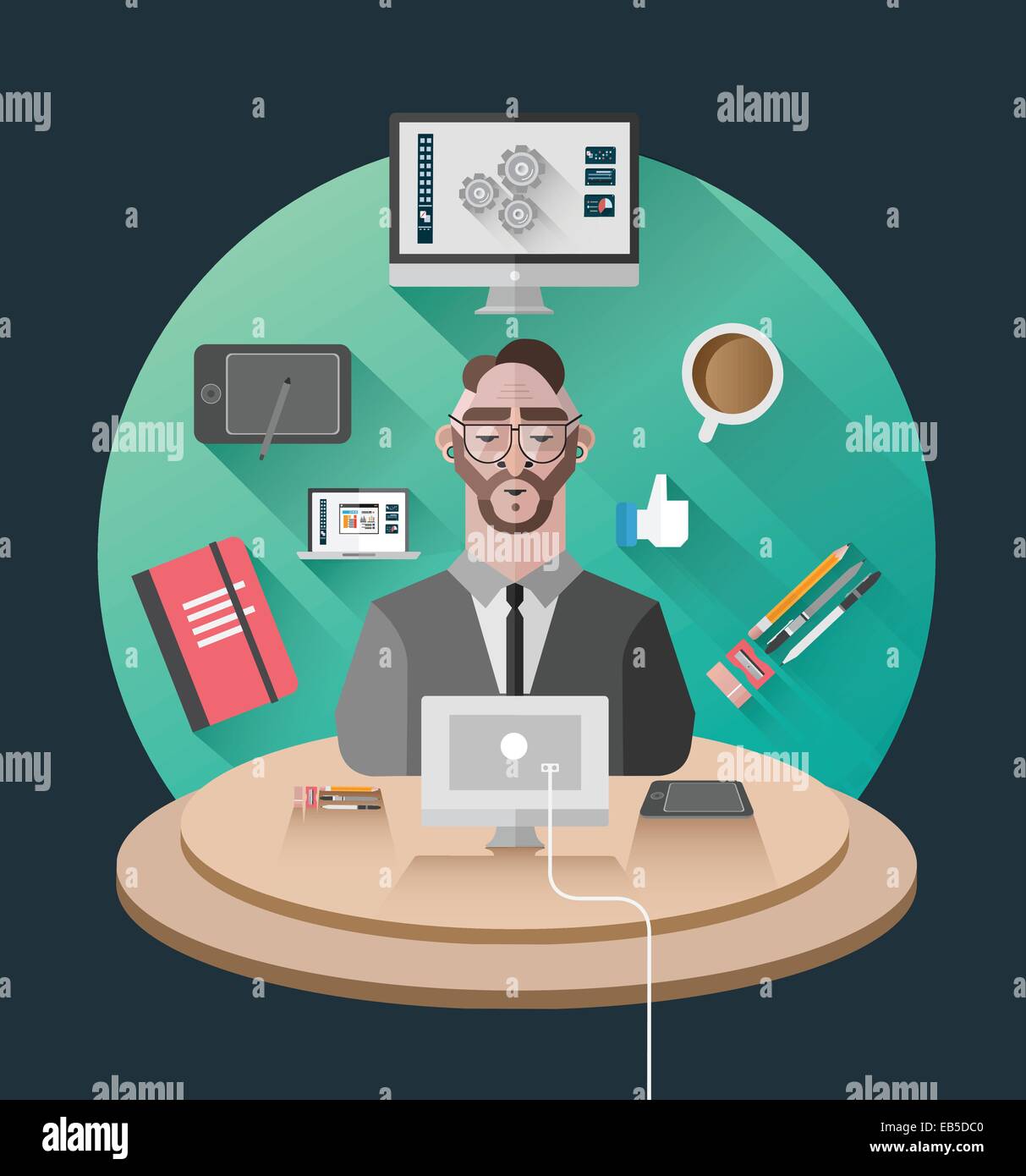 Businessman working at his desk vector Stock Vector