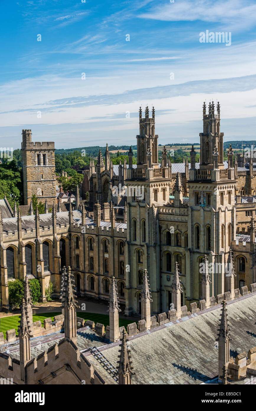 Looking across the North quadangle of All Souls College, Oxford University to New College behind Stock Photo