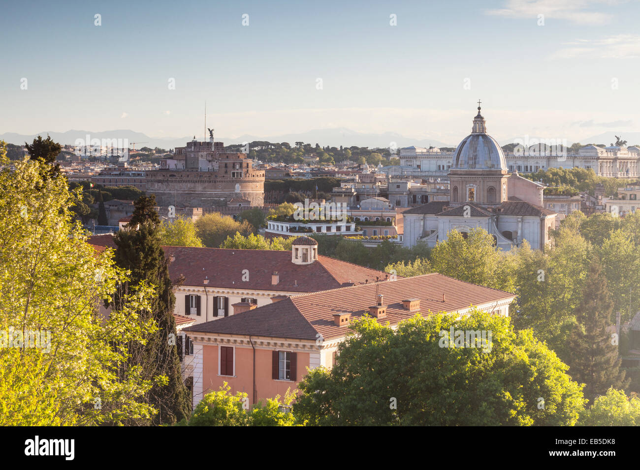 The view over the rooftops of Rome from Gianicolo. Castel Sant'Angelo ...