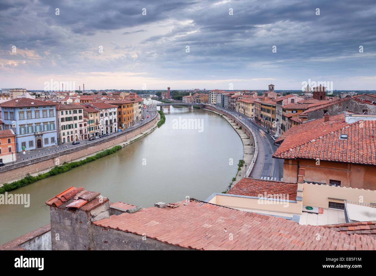 The historic centre of Pisa and the River Arno. Stock Photo