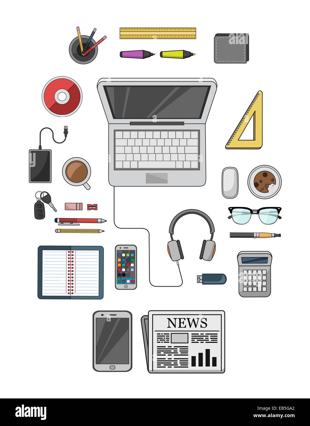 Desk with computer and other accessories vector Stock Vector Image ...