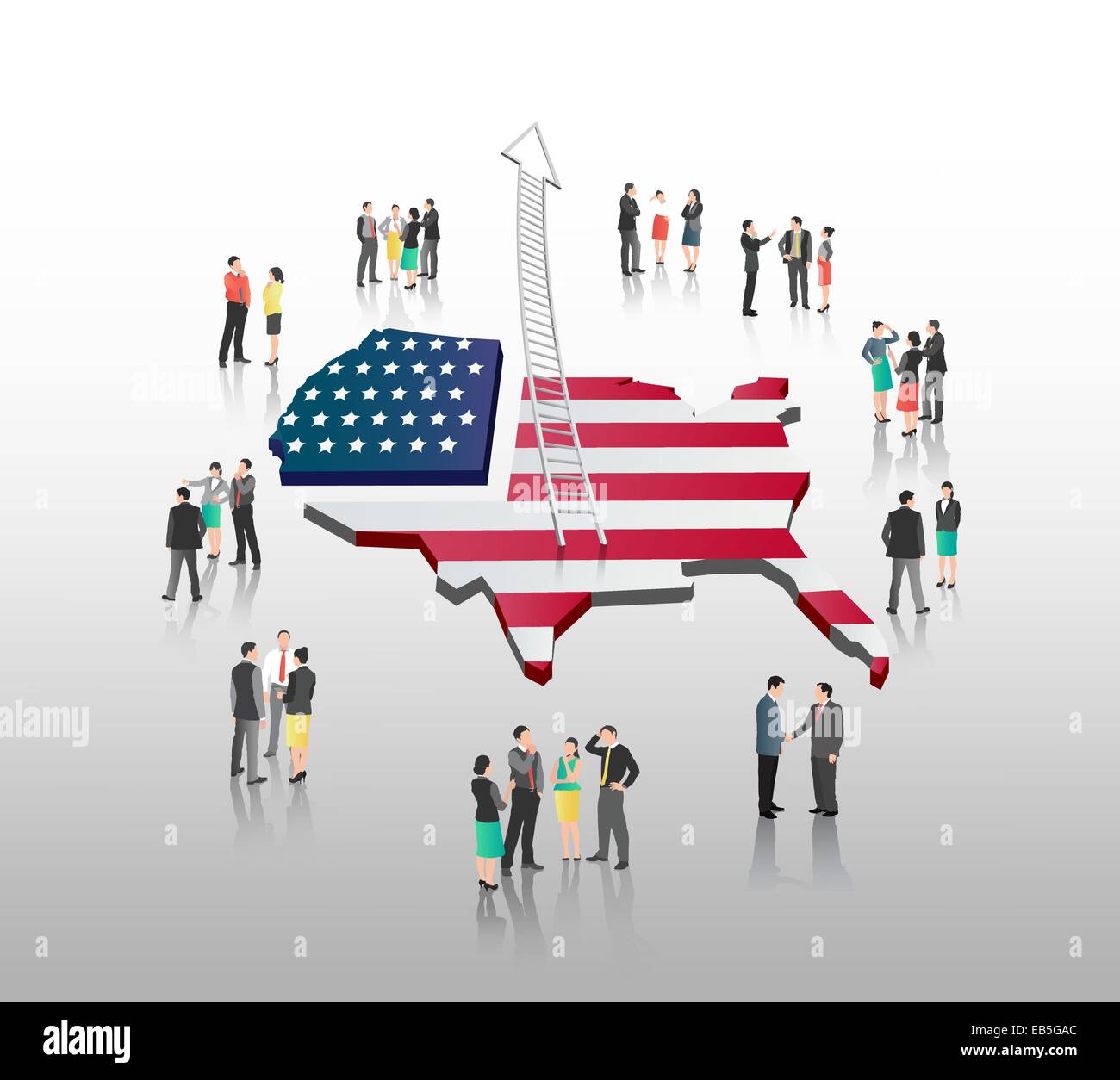 Business people standing with ladder arrow and american flag Stock Vector