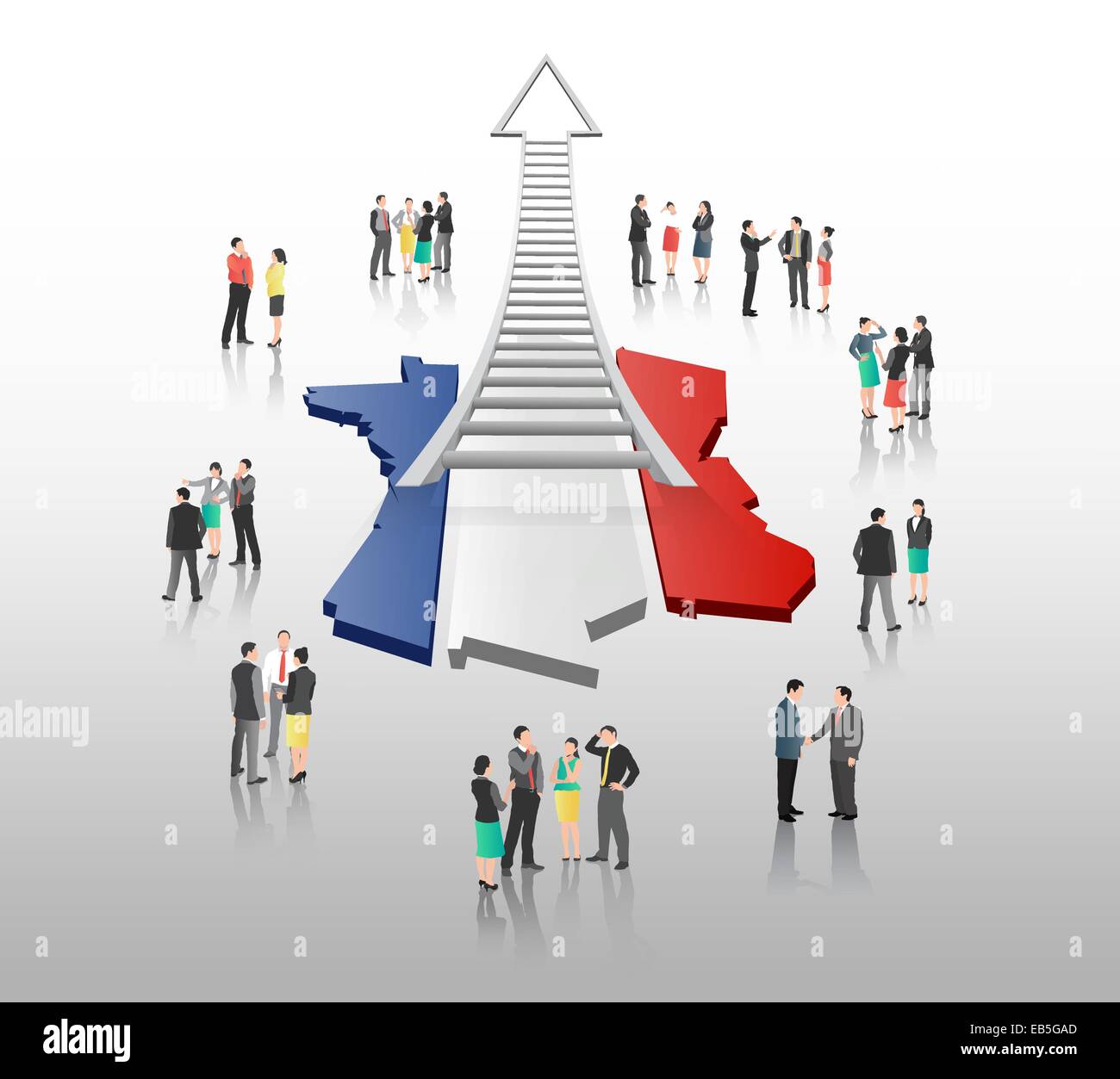 Business people standing with ladder arrow and french flag Stock Vector