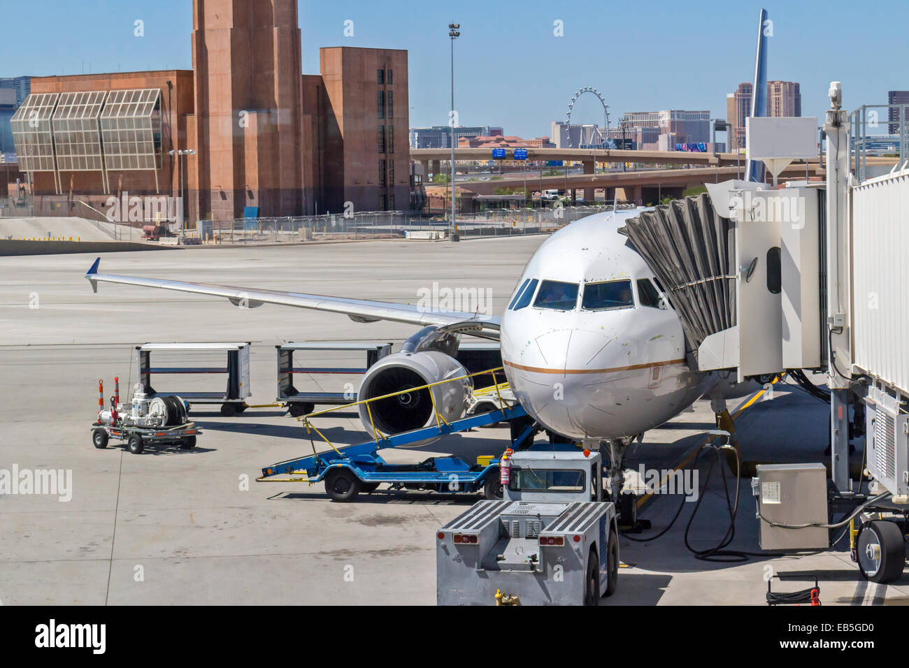 A commercial jet preparing for flight at the Las Vegas, Nevada McCarran
