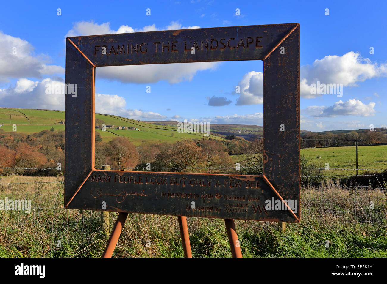 Framing the Landscape Installation, Hardcastle Crags, West Yorkshire, England, UK. Stock Photo