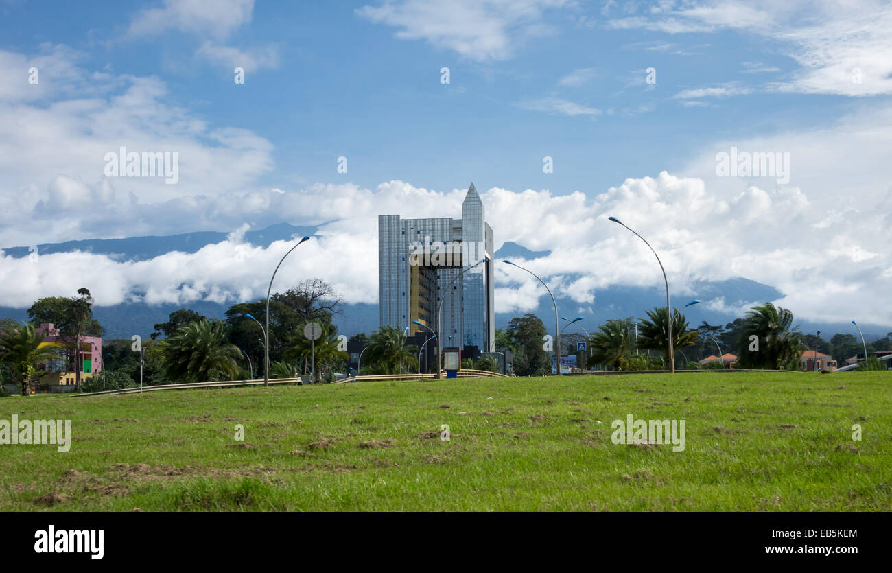 Facade of modern building exterior of Treasury building in the capital city of Malabo, Equatorial Guinea, Africa Stock Photo