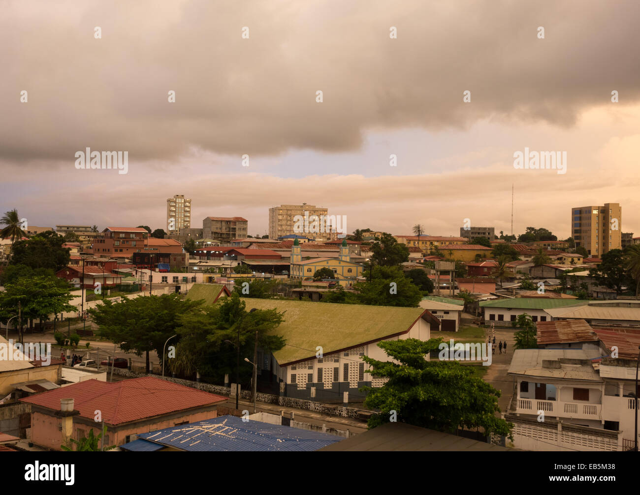 View over city and town roofs in Bata, Equatorial Guinea Stock Photo