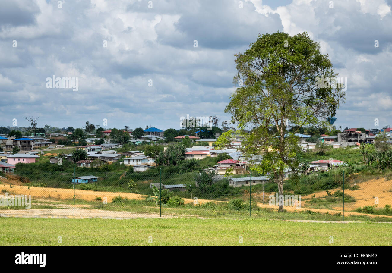 Residential homes and shacks in the town of Mongomo, Equatorial Guinea in Africa Stock Photo