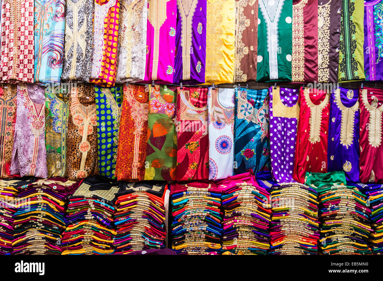 Colorful clothes in a store at the Souq Muttrah, Muscat, Oman Stock