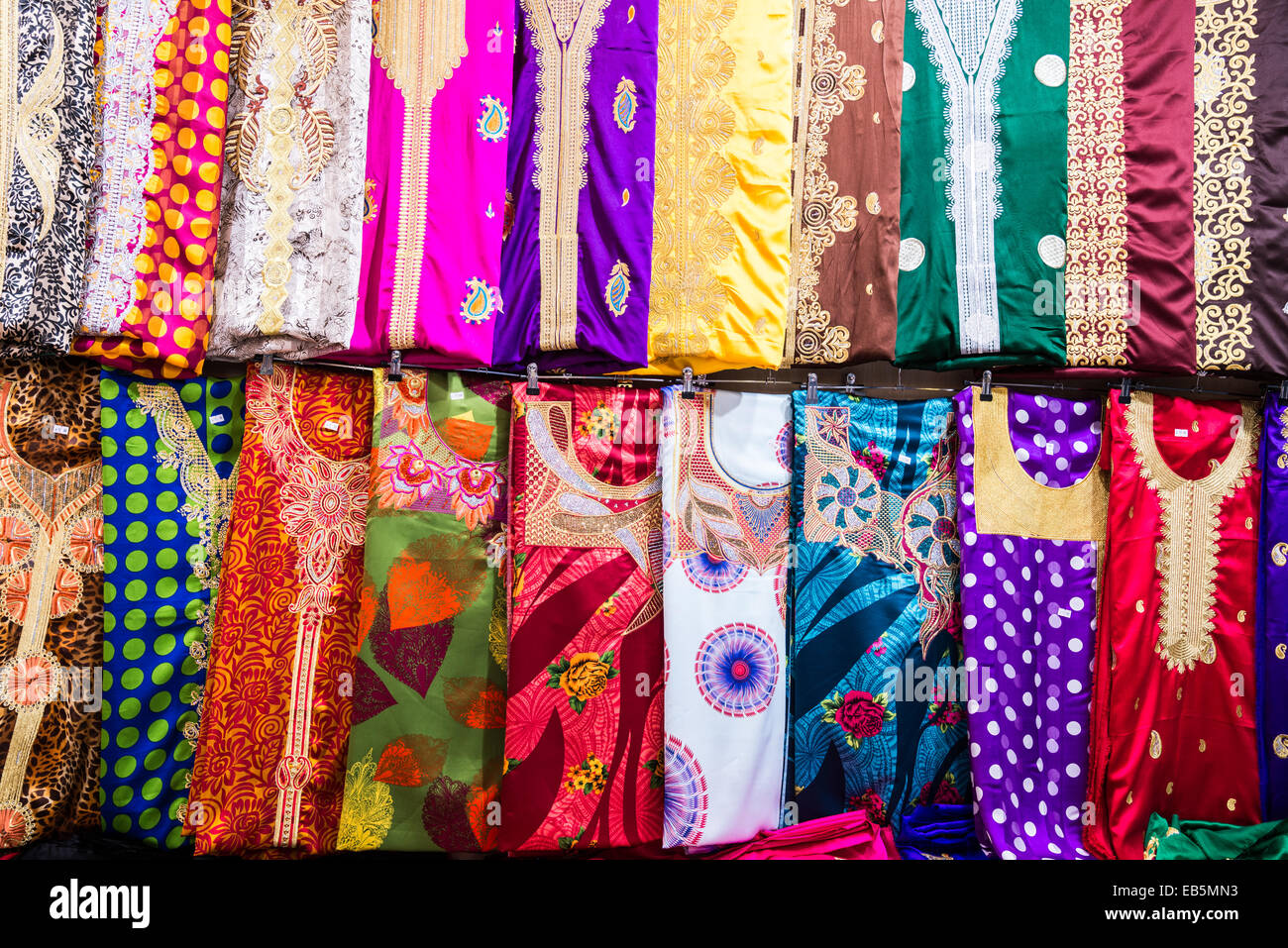 Colorful clothes in a store at the Souq Muttrah, Muscat, Oman Stock
