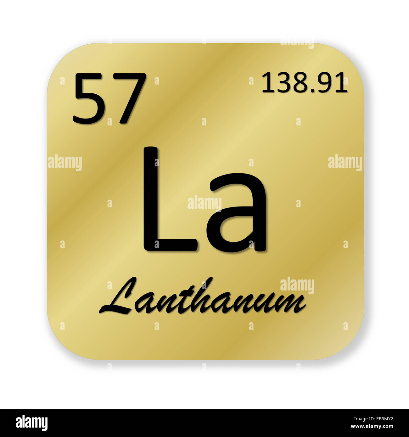 Black lanthanum element into golden square shape isolated in white