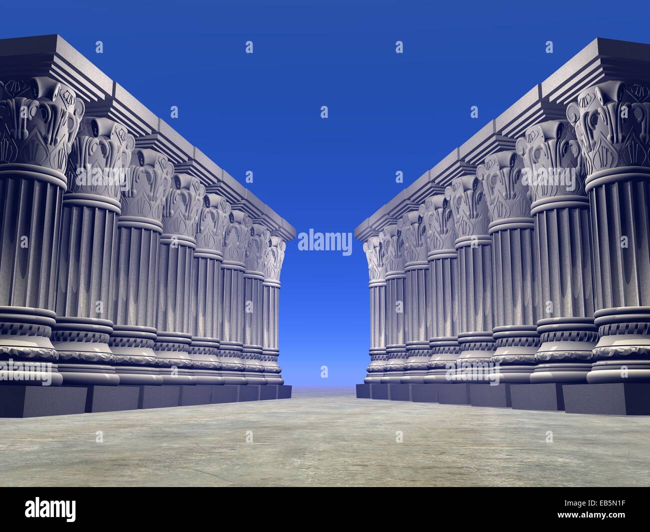 Two lines of stone columns or pillars in blue sky Stock Photo - Alamy