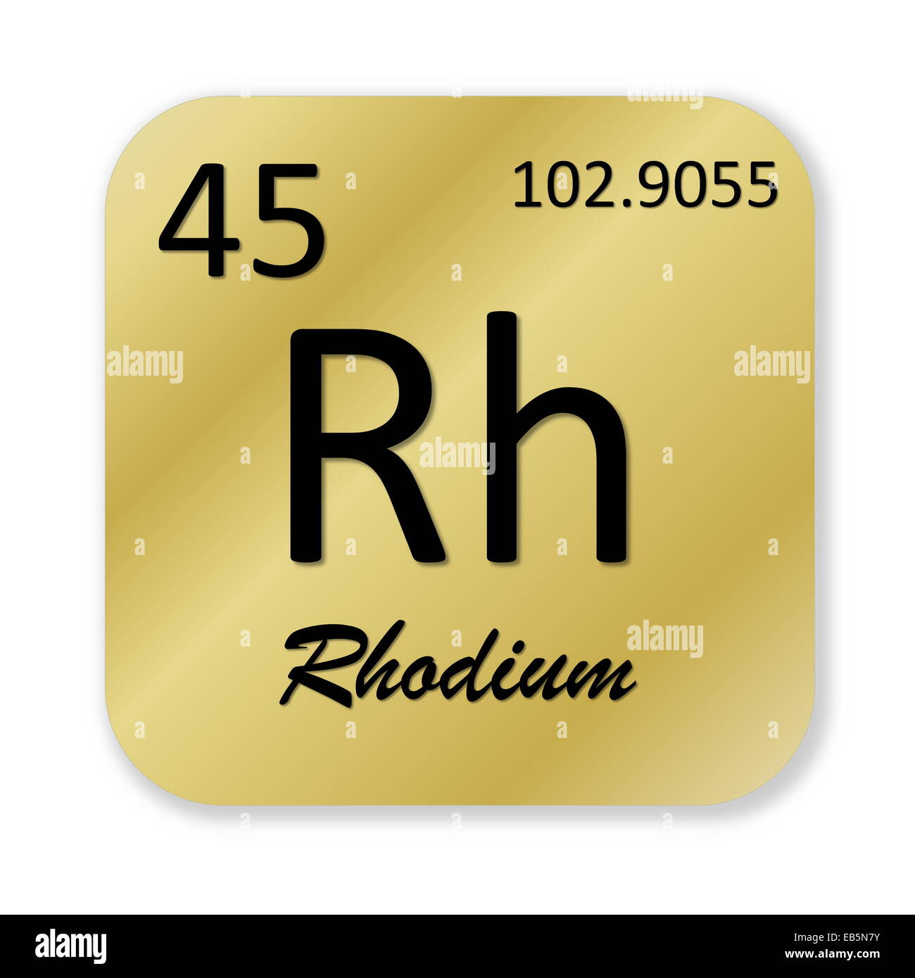 Black rhodium element into golden square shape isolated in white ...