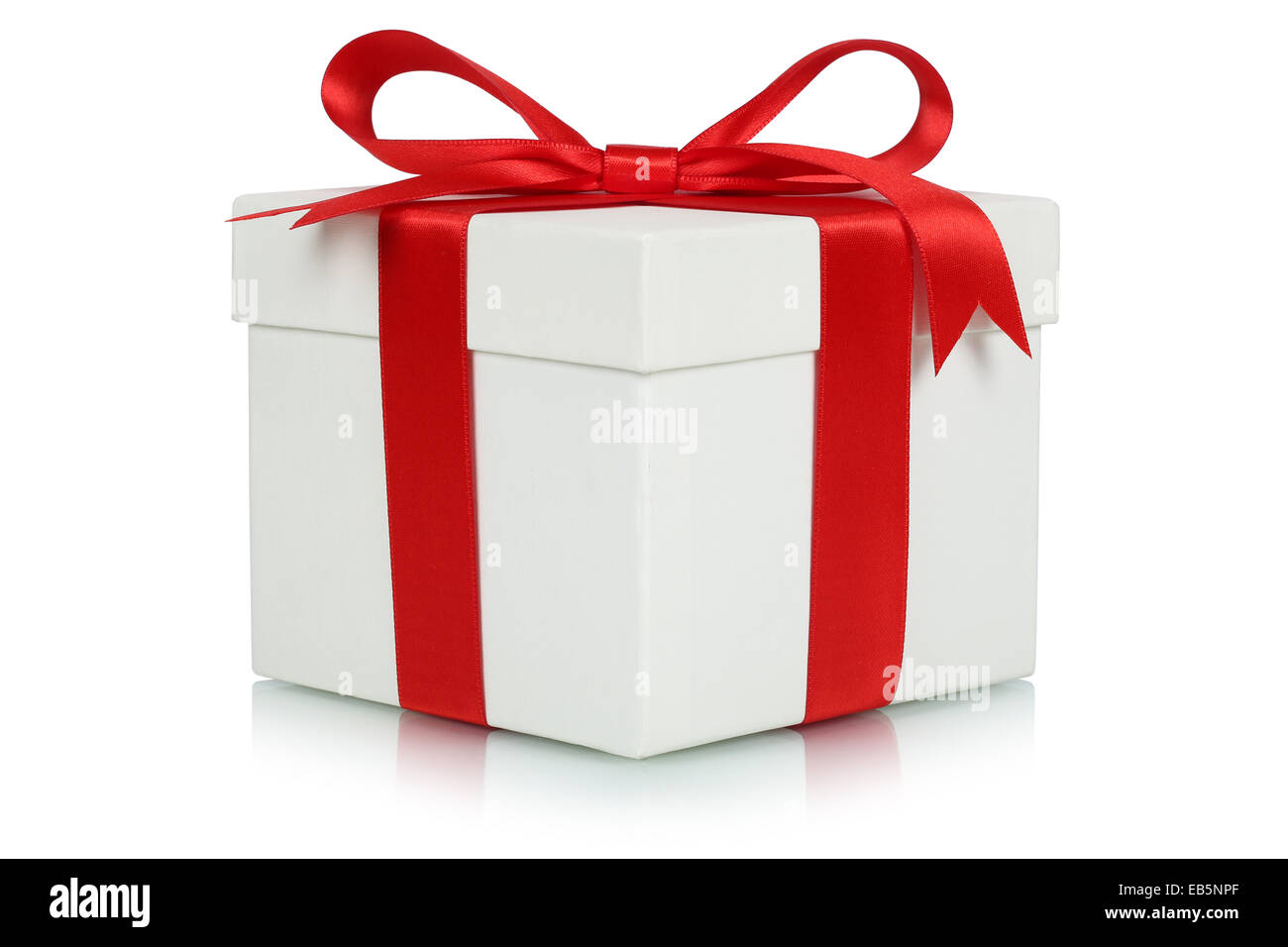 Gift box with bow for gifts on Christmas, birthday or Valentines day isolated on a white background Stock Photo