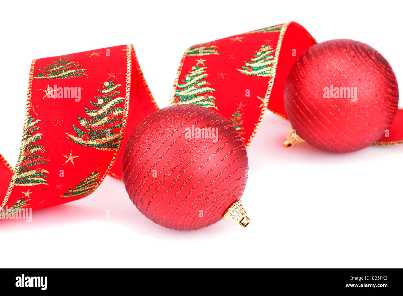 Christmas red ribbon and balls isolated on white background Stock Photo ...