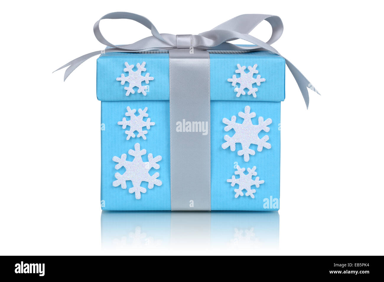 Christmas gift box with bow and snow flakes for gifts isolated on a white background Stock Photo