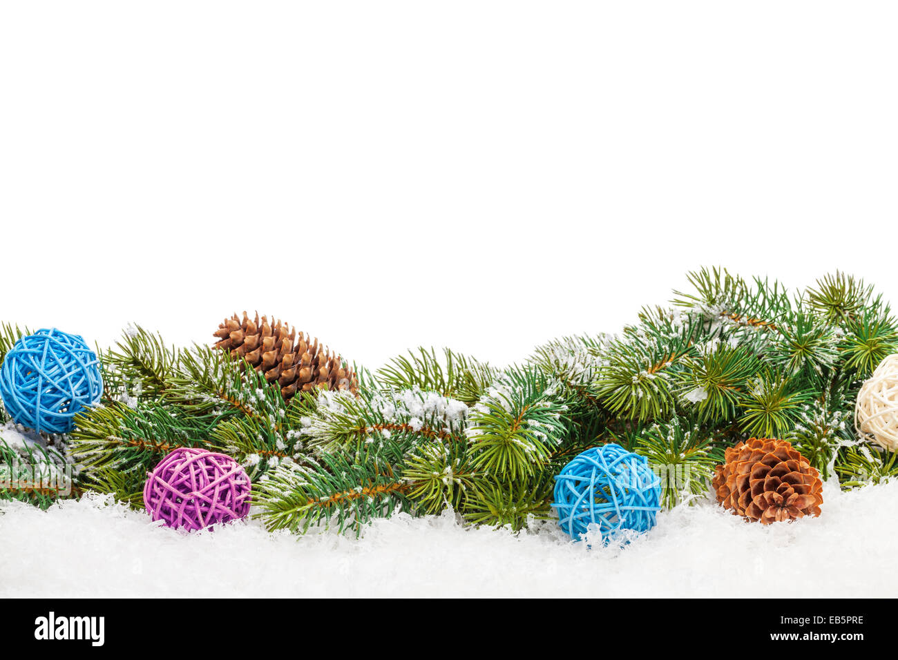 Christmas gift box and snow fir tree. Isolated on white background with ...