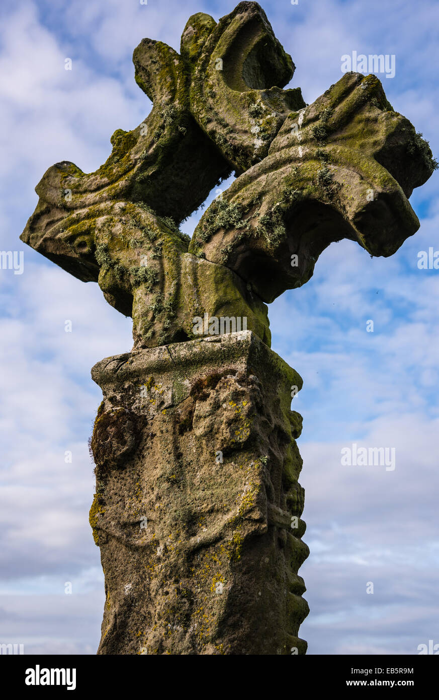 Stone Cross, St Mary's Augustinian Priory, Devenish Island, County Fermanagh, Northern Ireland. Stock Photo