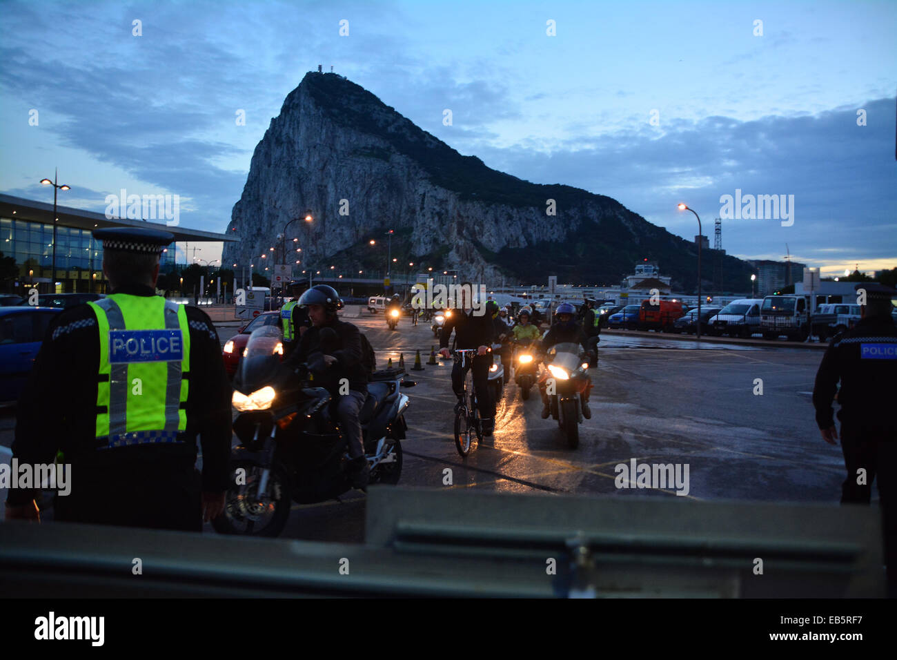 Gibraltar. 26th November, 2014. Pictured vehicles exiting the temporary