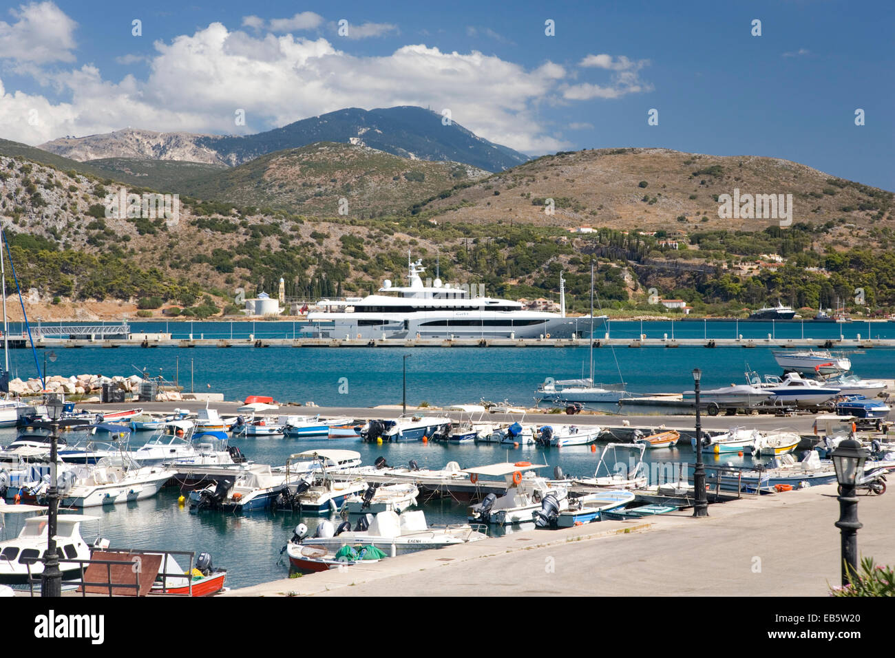 Argostoli, Kefalonia, Ionian Islands, Greece. View across the harbour. Stock Photo