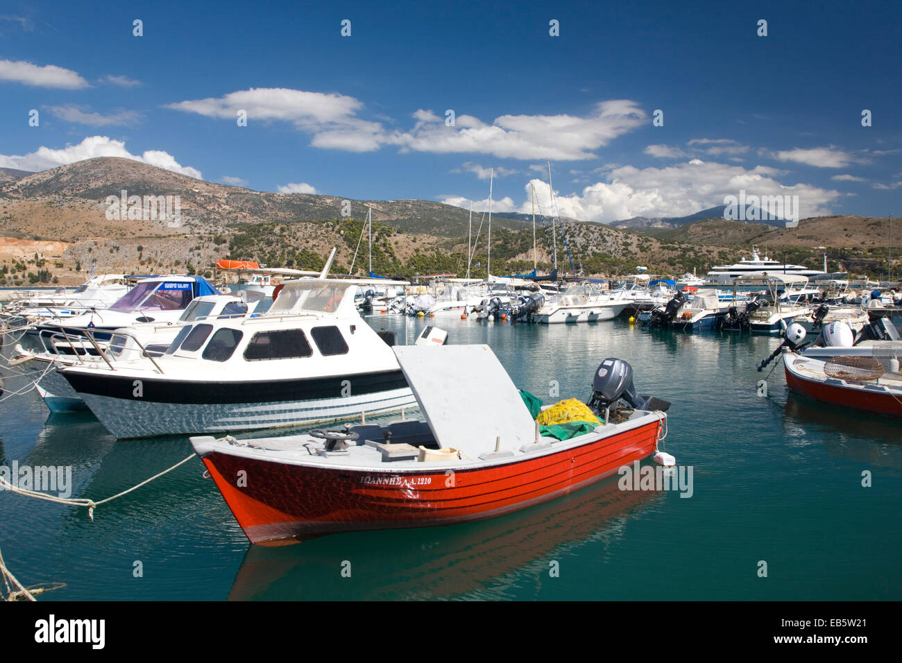 Argostoli, Kefalonia, Ionian Islands, Greece. View across the harbour. Stock Photo