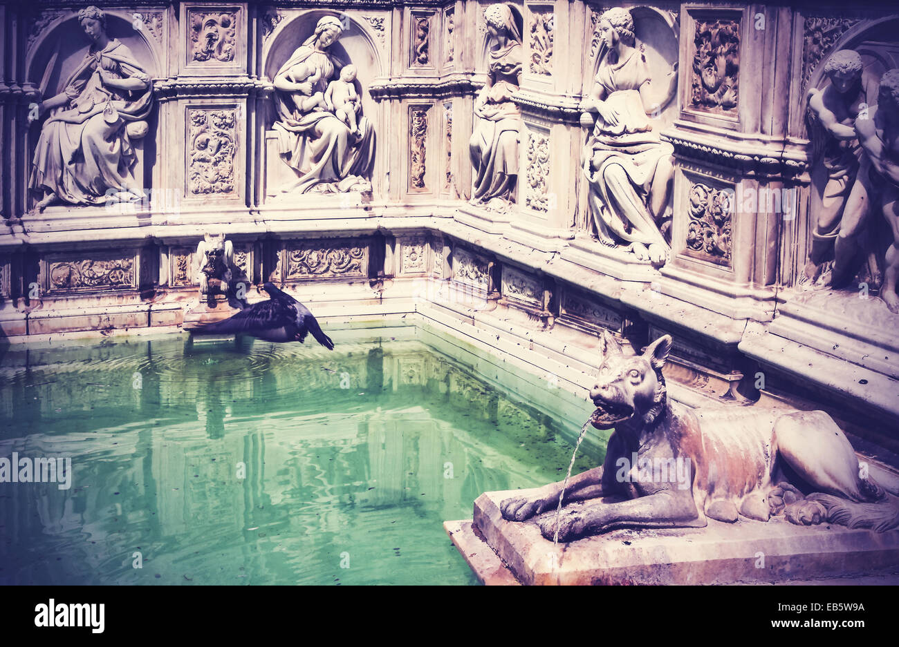 Retro style picture of Fonte Gaia, Siena, Italy. Stock Photo