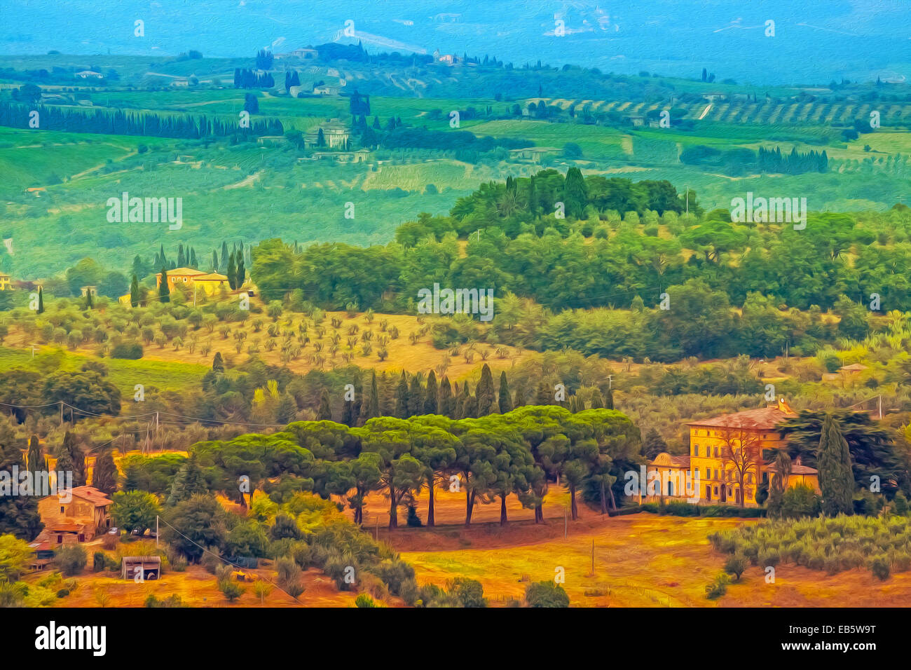 Oil painting filtered picture of Tuscany landscape, Italy. Stock Photo