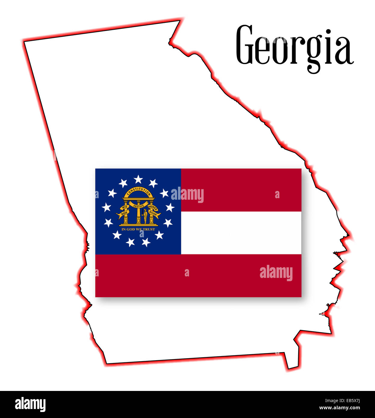 State map outline of Georgia over a white background with map inset Stock Photo