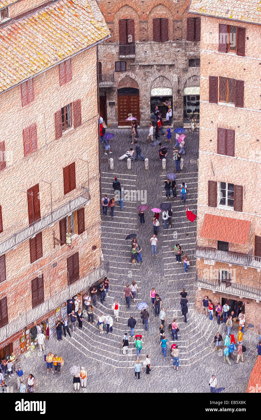 Siena old town, artistic filter painting style. Stock Photo