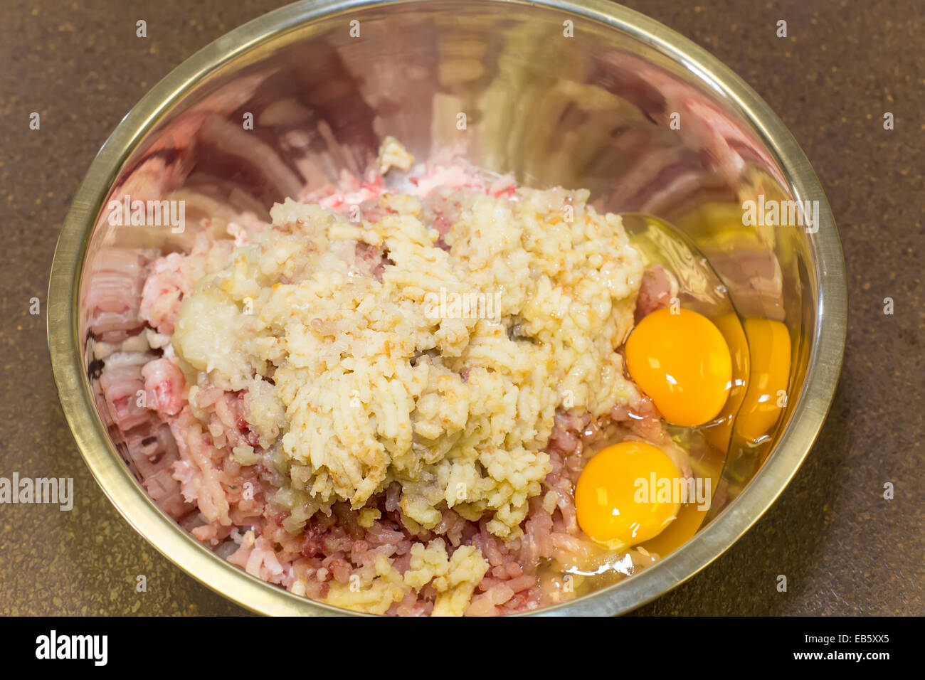 minced fish with eggs and bread Stock Photo