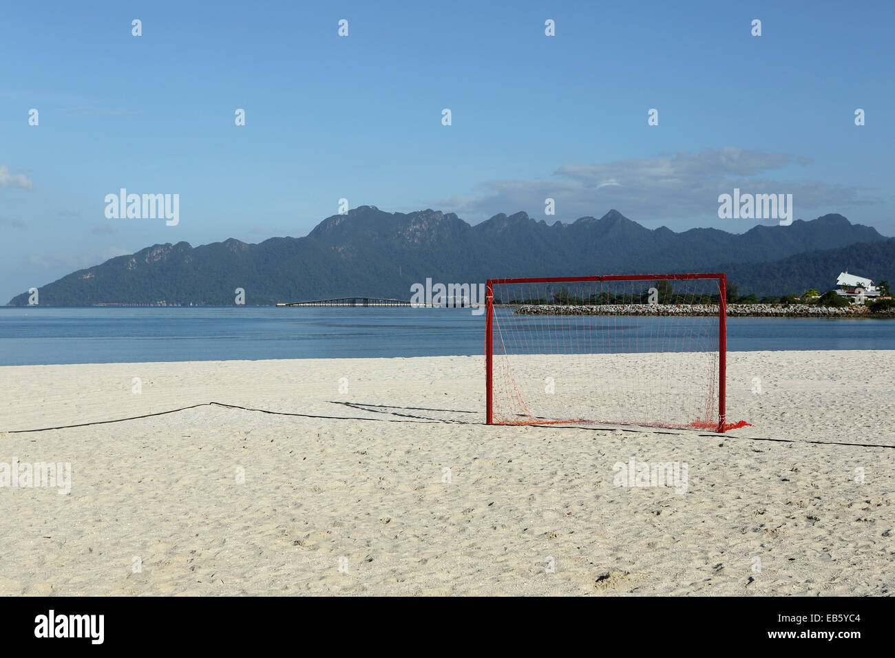 A goal on the white sandy beach at the Meritus Resort and Spa on Langkawi, Malaysia. Stock Photo